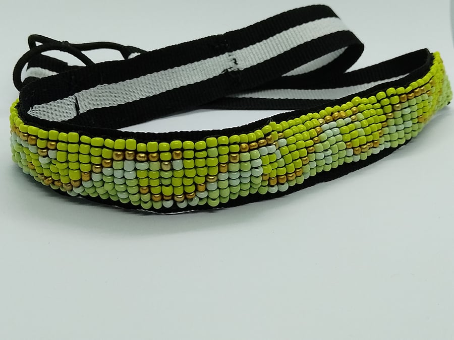 Green wave design beaded headband
