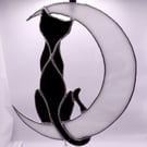 Hand made stained glass, cat and crescent moon 