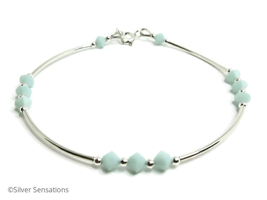 Sterling Silver Bangle Bracelet With Mint Green Swarovski Crystals