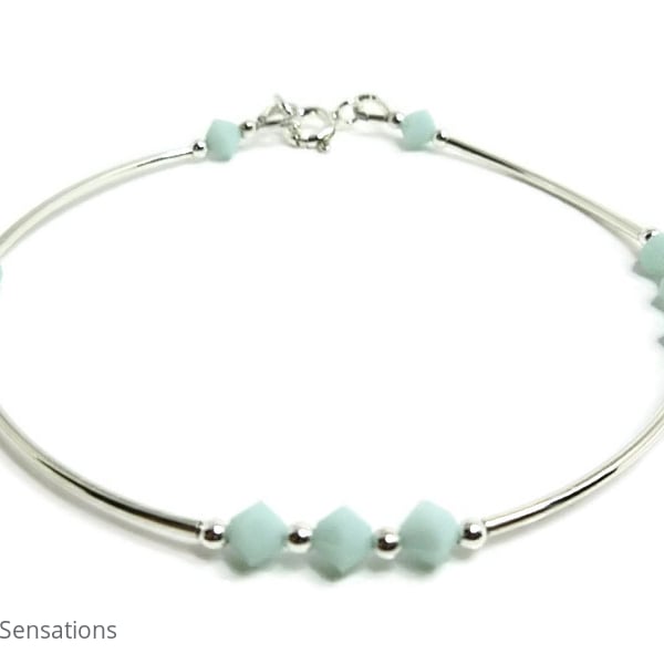 Sterling Silver Bangle Bracelet With Mint Green Swarovski Crystals