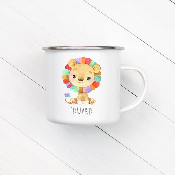 Personalised Lion Enamel Mug