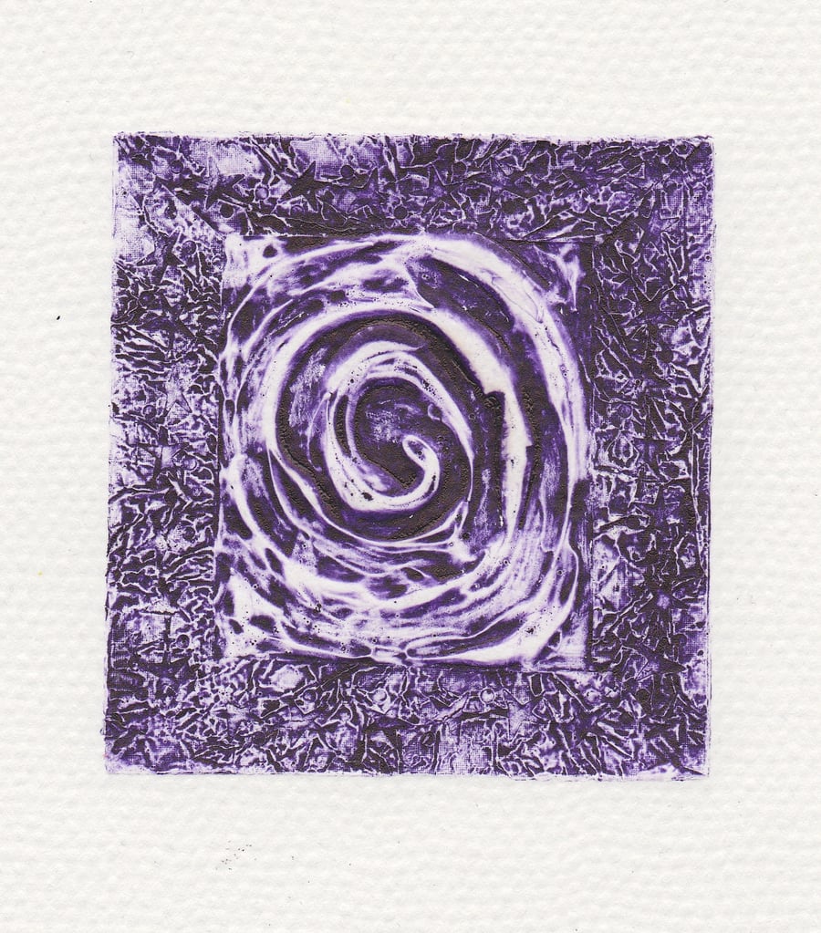 Purple Swirl One Off Hand Pulled Collagraph Print 