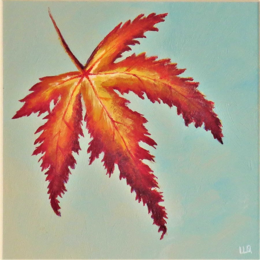 Maple leaf autumn original acrylic painting still life nature art
