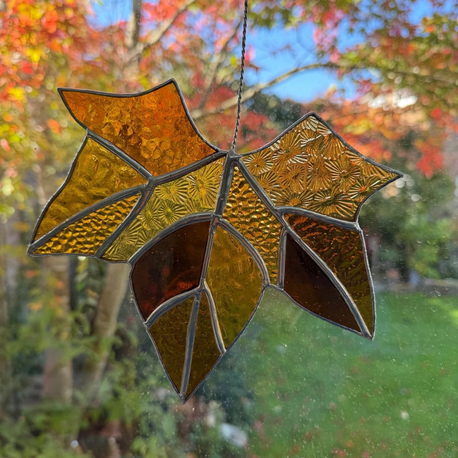 Stained Glass Maple Leaf Suncatcher - Handmade Hanging Window Decoration 