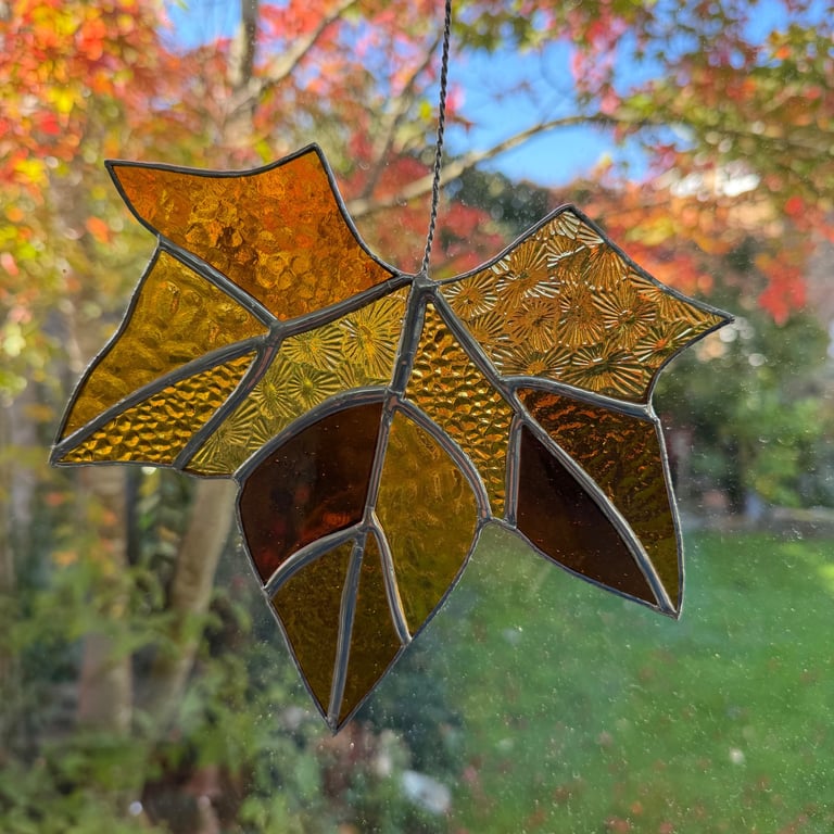 Stained Glass Maple Leaf Suncatcher - Handmade Hanging Window Decoration 