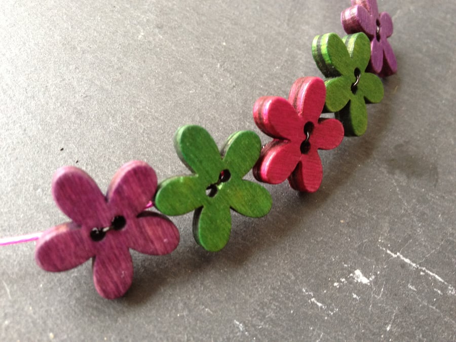 Funky Flowers Button Choker - Cerise, Purple & Green on Cerise Wire