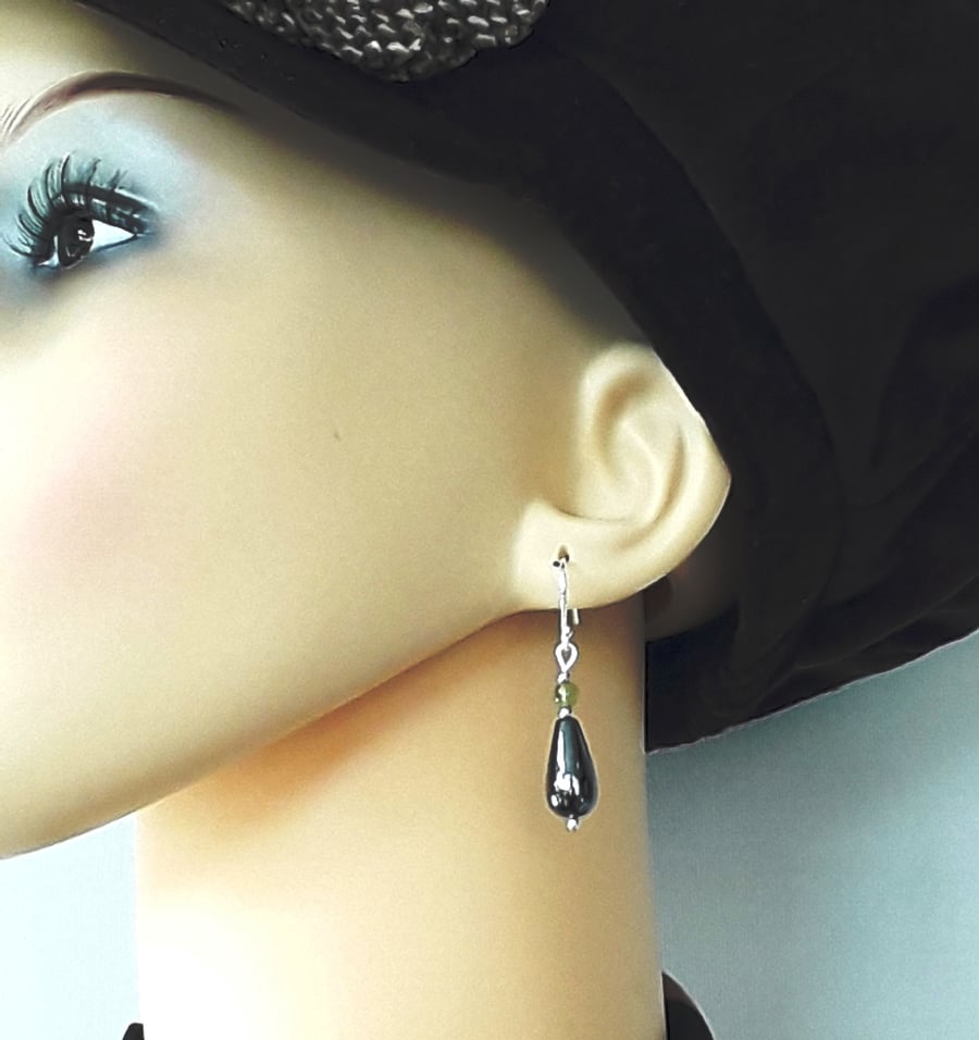 Peridot Hematite sterling silver drop earrings