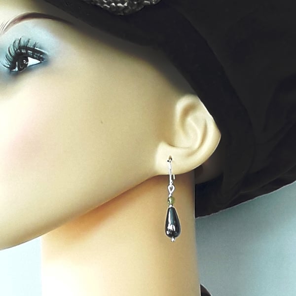 Peridot Hematite sterling silver drop earrings