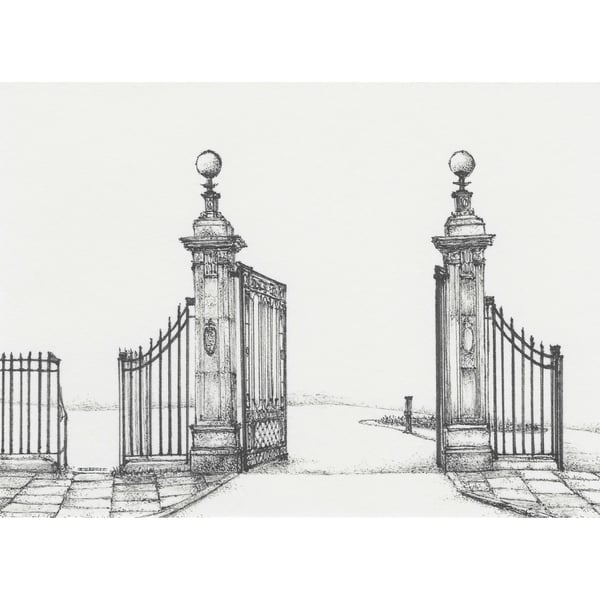 Hexham Sele Park Gates limited giclee print from pen drawing