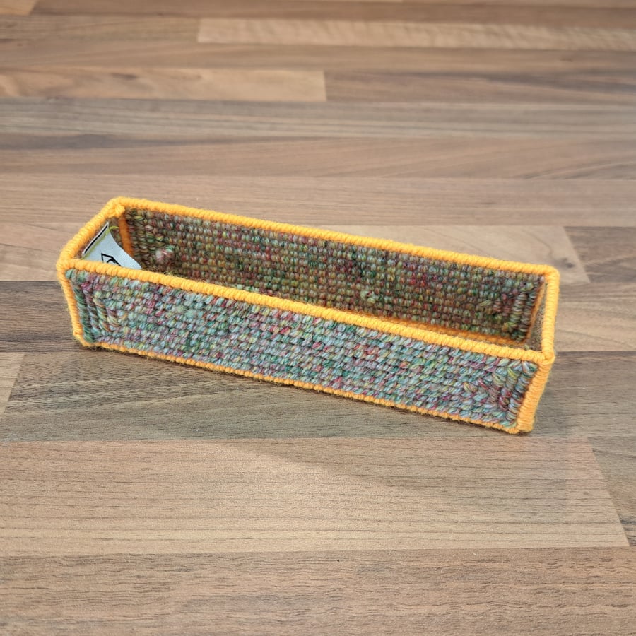 Pencil case - autumn colours with orange edging, open top