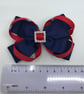 Navy Double Layer Bow with Red Loops on Clip - Image 3