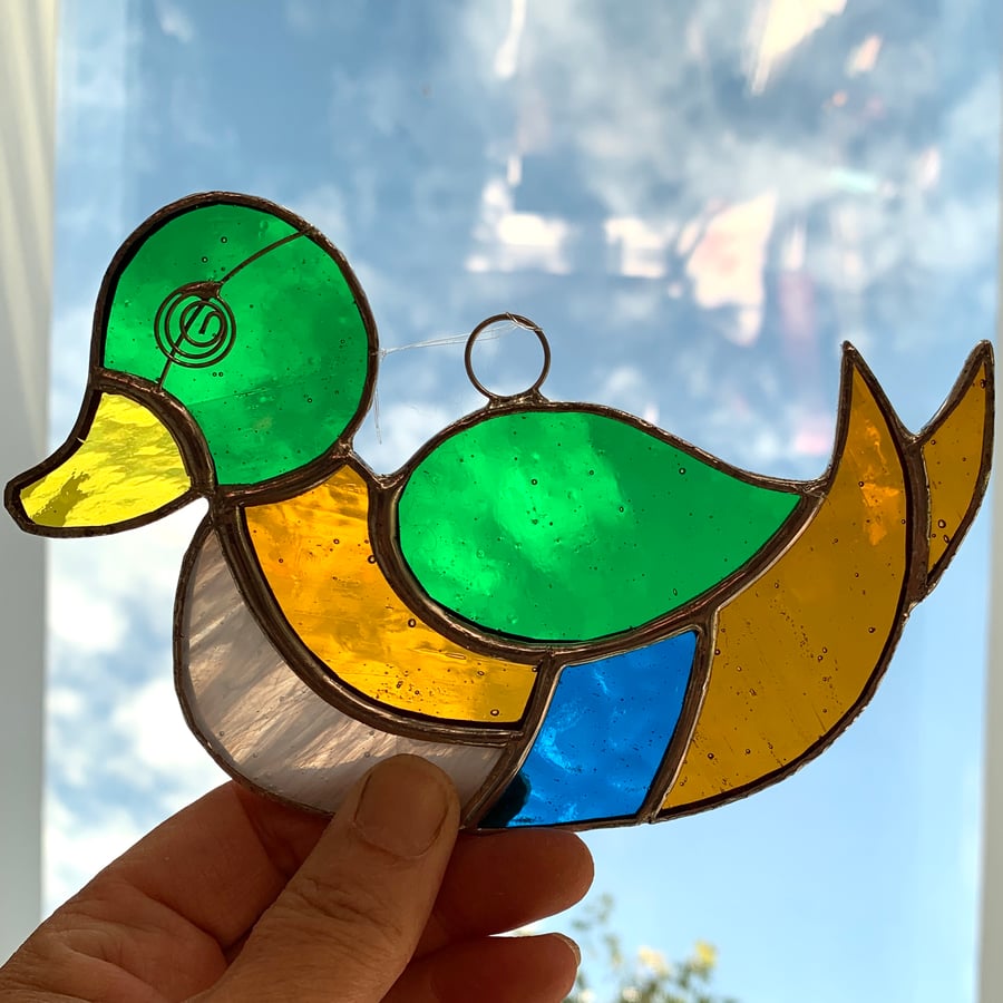 Stained Glass Mallard Duck Suncatcher - Handmade Hanging Window Decoration