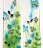 Blue meadow fused glass hanging wall panel 
