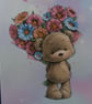 Sister birthday card - cute bear with bouquet of flowers - Image 2