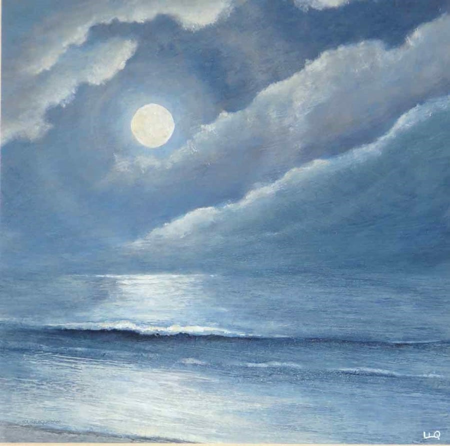 Moonlit beach original acrylic painting