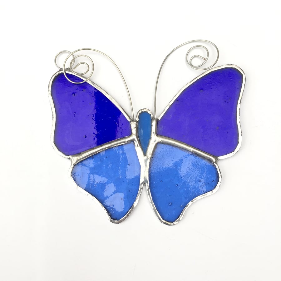 Stained Glass Butterfly Suncatcher - Handmade Decoration - Blue