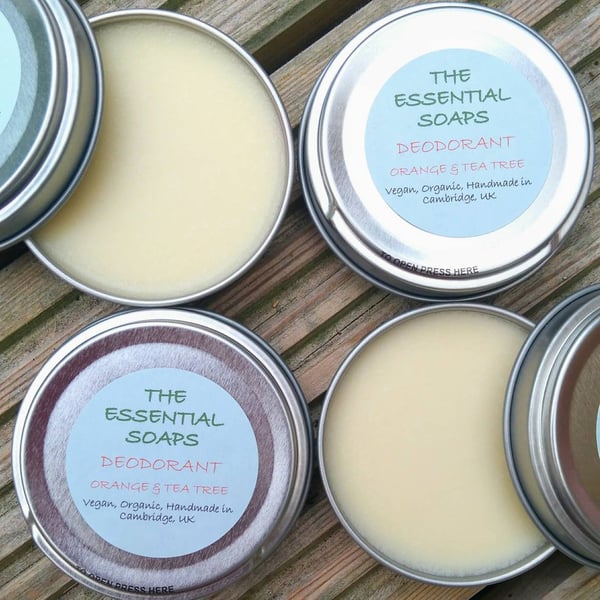 Organic Deodorant, Orange & Tea Tree Natural, Handmade, Plastic Free, Vegan