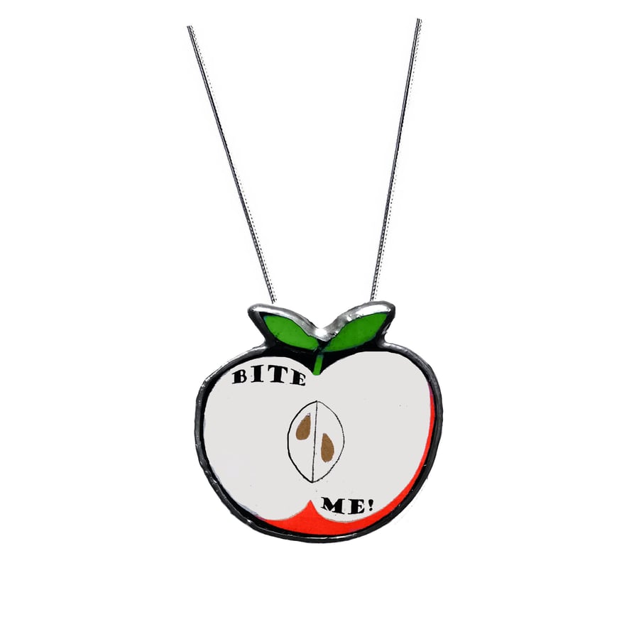 Statement delicious circular Retro Apple 'Bite Me' Resin Necklace by EllyMental