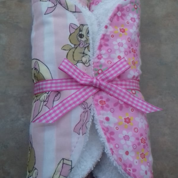 Baby girl over the shoulder burping dribble feeding cloths