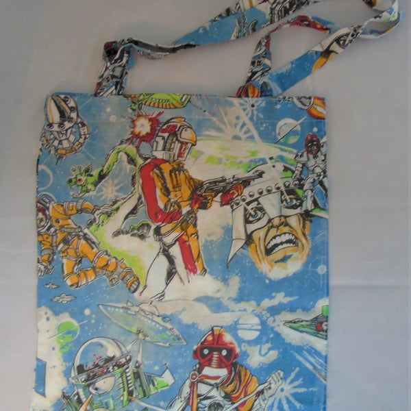 Upcycled Shopping or Tote Bag - Vintage Space or Sci Fi scene