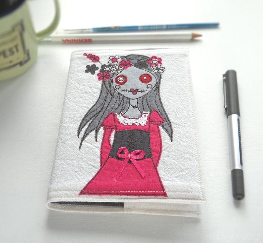 freemotion embroidered floral lady zombie A6 sketchbook notebook