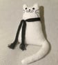 Hand knitted white mohair cat,   collectables, cat shaped cushion    
