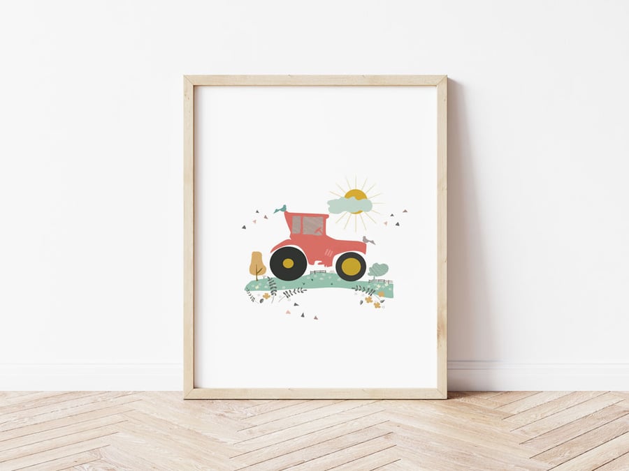 Little Red Tractor Illustrated Nursery Wall Art