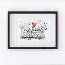 Our House In The Middle illustration, Giclee print