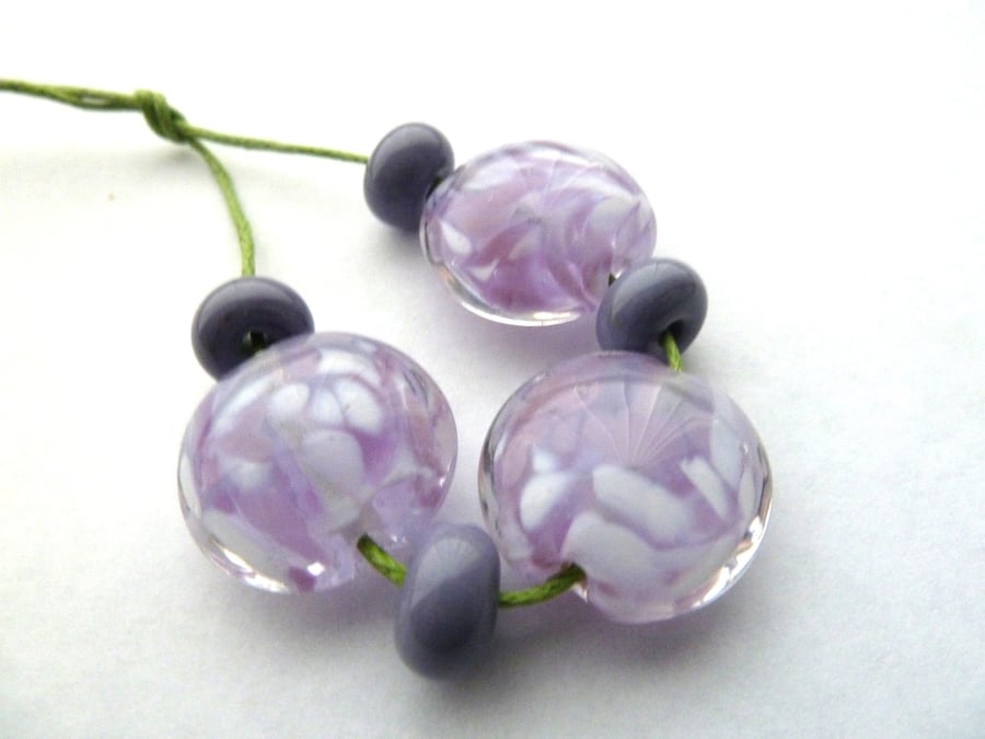 lilac snow handmade lampwork glass beads