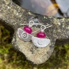  silver and deep hot pink chalcedony earrings Ulu tribal blade