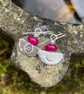  silver and deep hot pink chalcedony earrings Ulu tribal blade