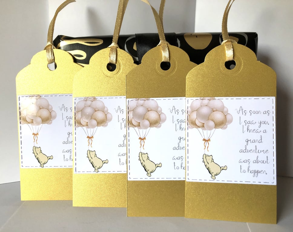 Handmade Winnie-the-Pooh Gift Tags, Baby Shower, Birthday (Set of 4)
