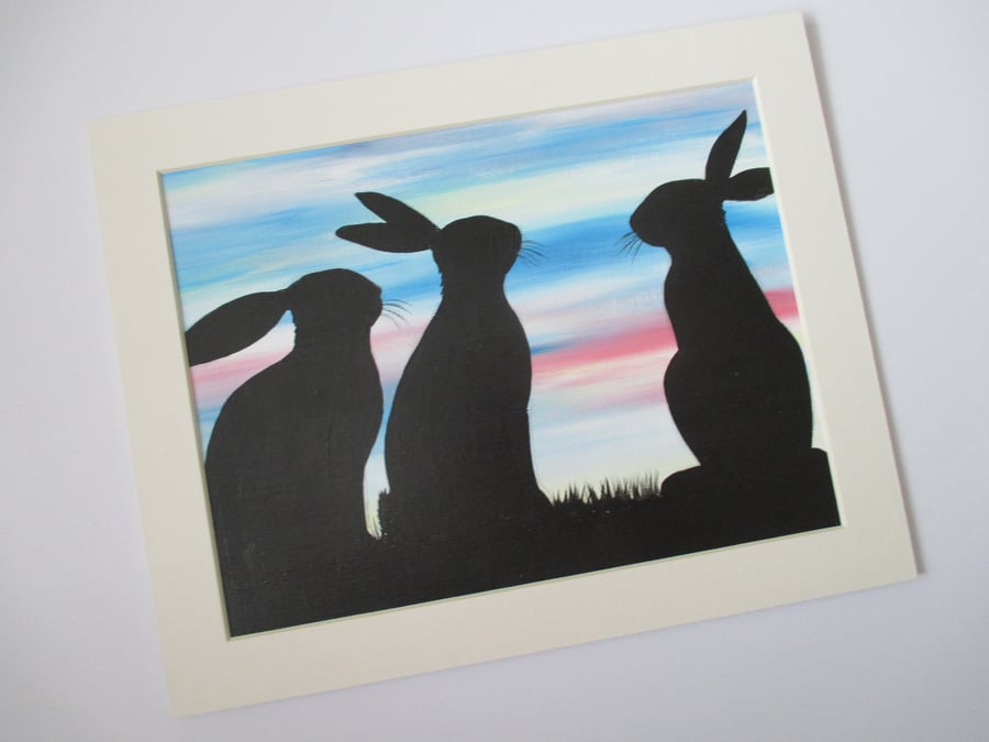 Rabbit Silhouette Painting Original Bunny Art Picture