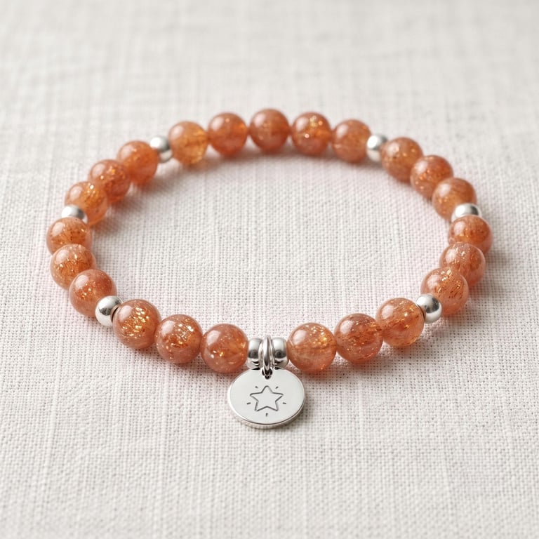 Sunstone Bracelet Personalised with Initial, Natural Sunstone Healing Crystal Br