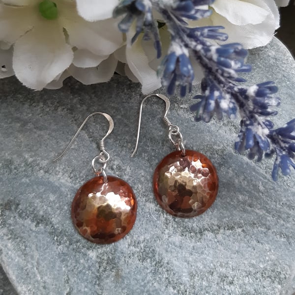 Oxidised Disc Shaped Copper Earrings With Sterling Silver Ear Wires