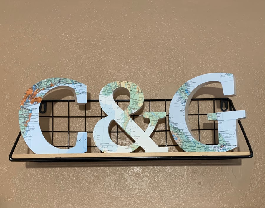 Set of 3 Wedding letters, Map covered and personalised. Great wedding gift