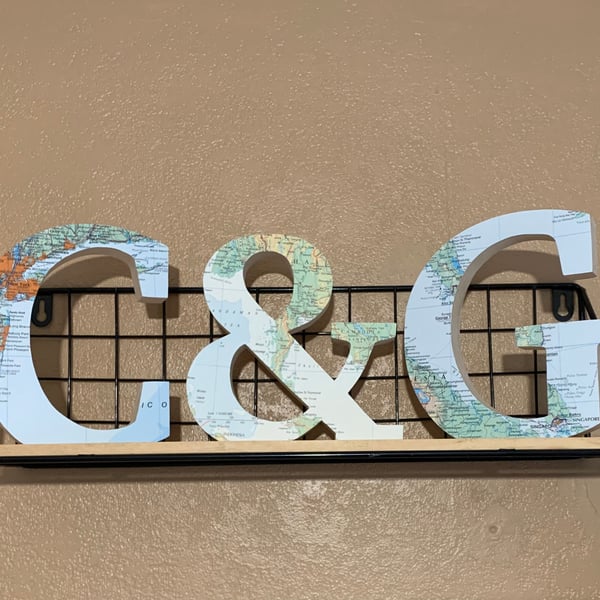 Set of 3 Wedding letters, Map covered and personalised. Great wedding gift