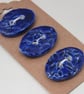 3 Medium Oval Cobalt Blue Leaf Sprig Pattern Ceramic Buttons - Image 2