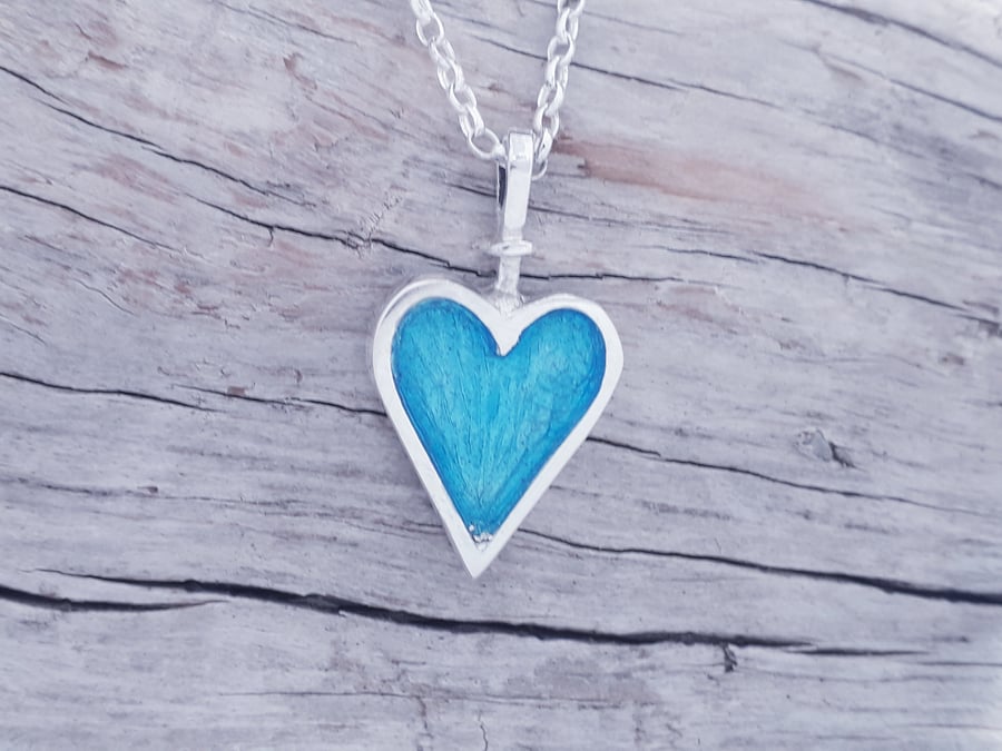 Enamelled Blue Heart Pendant