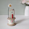 Wooden House on a Vintage Floral Bobbin with Clay Daisy