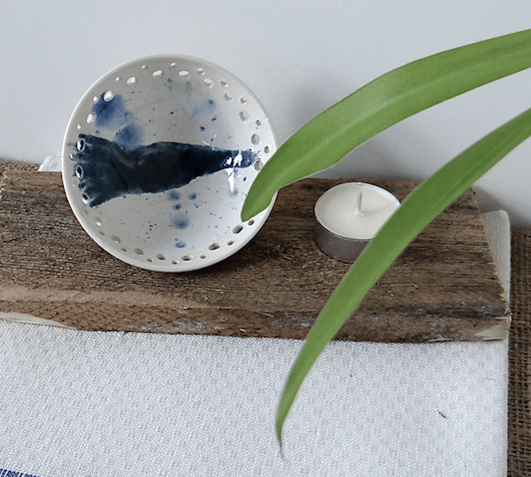 Blue and white ceramic trinket dish bowl - handmade stoneware pottery