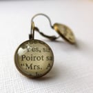 Bronze Earrings, Book Jewellery, Poirot, Hastings, Miss Marple, Librarycore