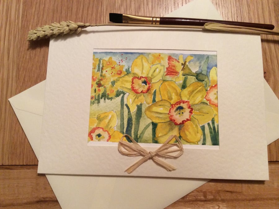 unique Handmade Easter card using original watercolour painting of daffodils