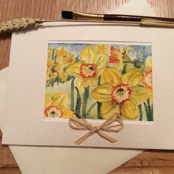 unique Handmade Easter card using original watercolour painting of daffodils