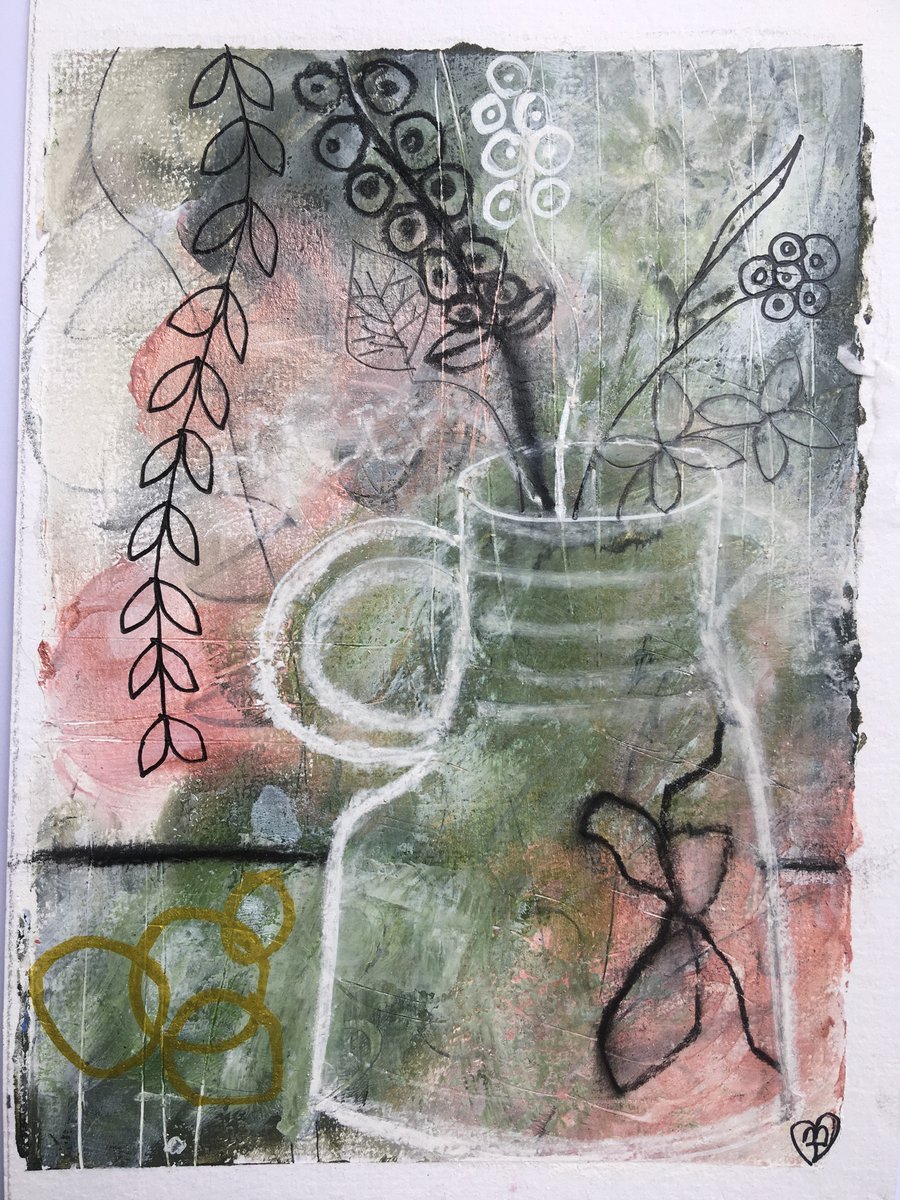 Floral Botanical Abstract Mixed Media Original Art, Unique Gift for Art Lovers .