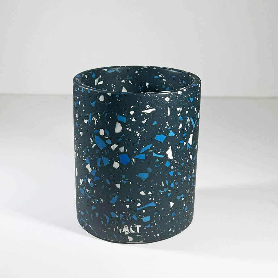 Navy Terrazzo Pencil Makeup Brush Holder, Concrete Desk Organiser, Birthday Gift