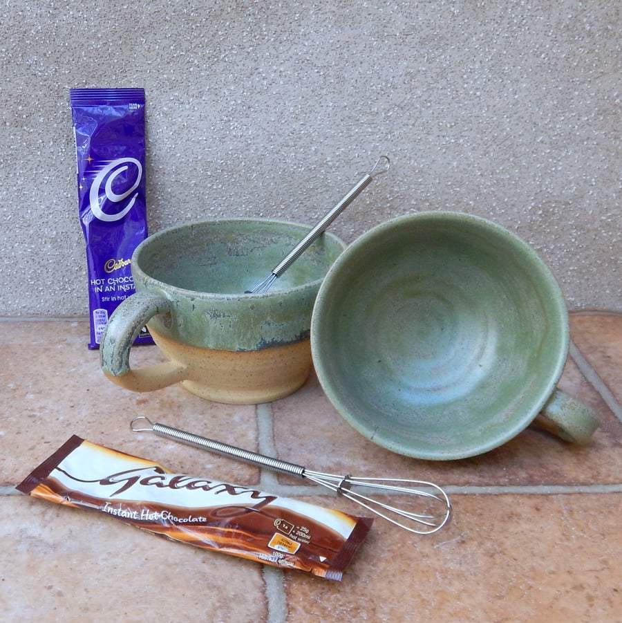 Hot chocolate or soup mug or bowl wheelthrown in stoneware pottery 