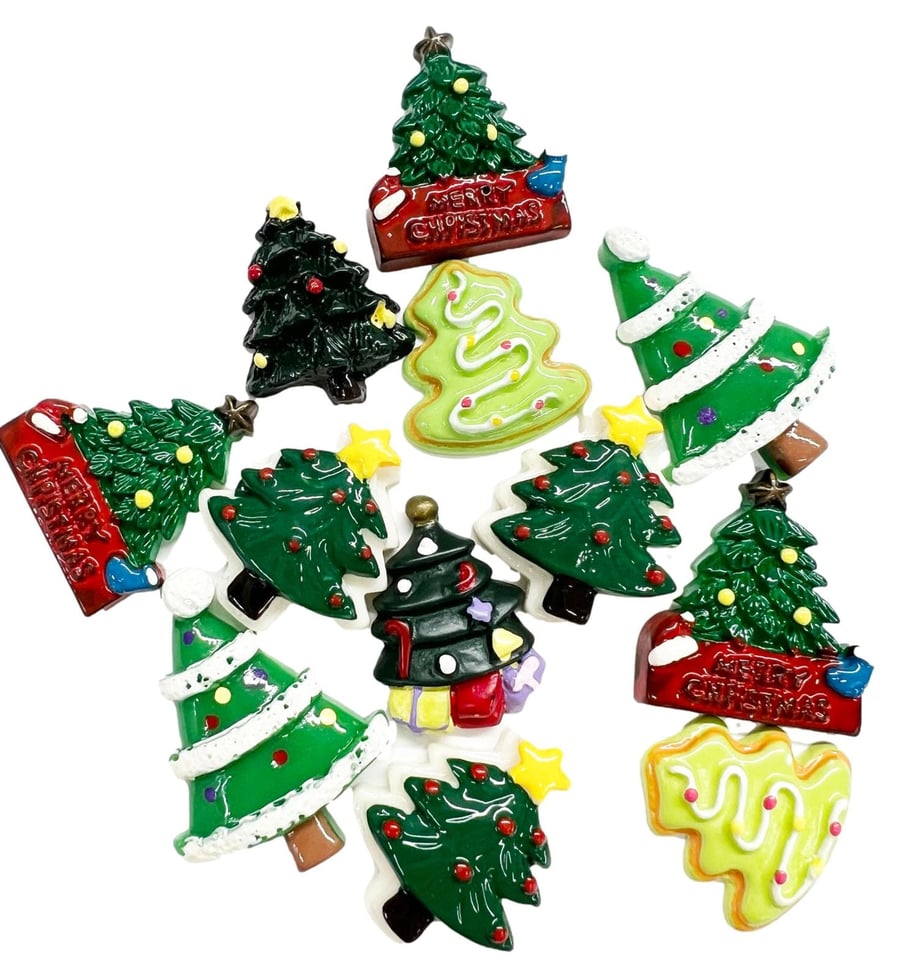 12pcs Kawaii Assorted Christmas Trees Flatback Resin Embellishments Cabochons fo
