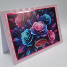 Cousin Birthday Card - Luxury Neon Rose Floral Birthday Card for Cousin