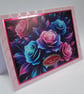 Cousin Birthday Card - Luxury Neon Rose Floral Birthday Card for Cousin